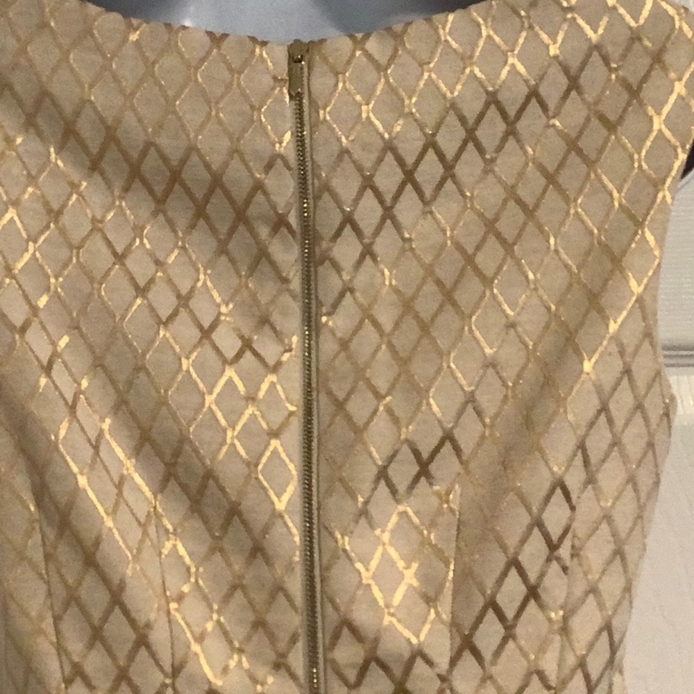 WHITE HOUSE/BLACK MARKET Metallic Cream/Gold Sorority Formal Fancy Event Dress 0 - Picture 6 of 10